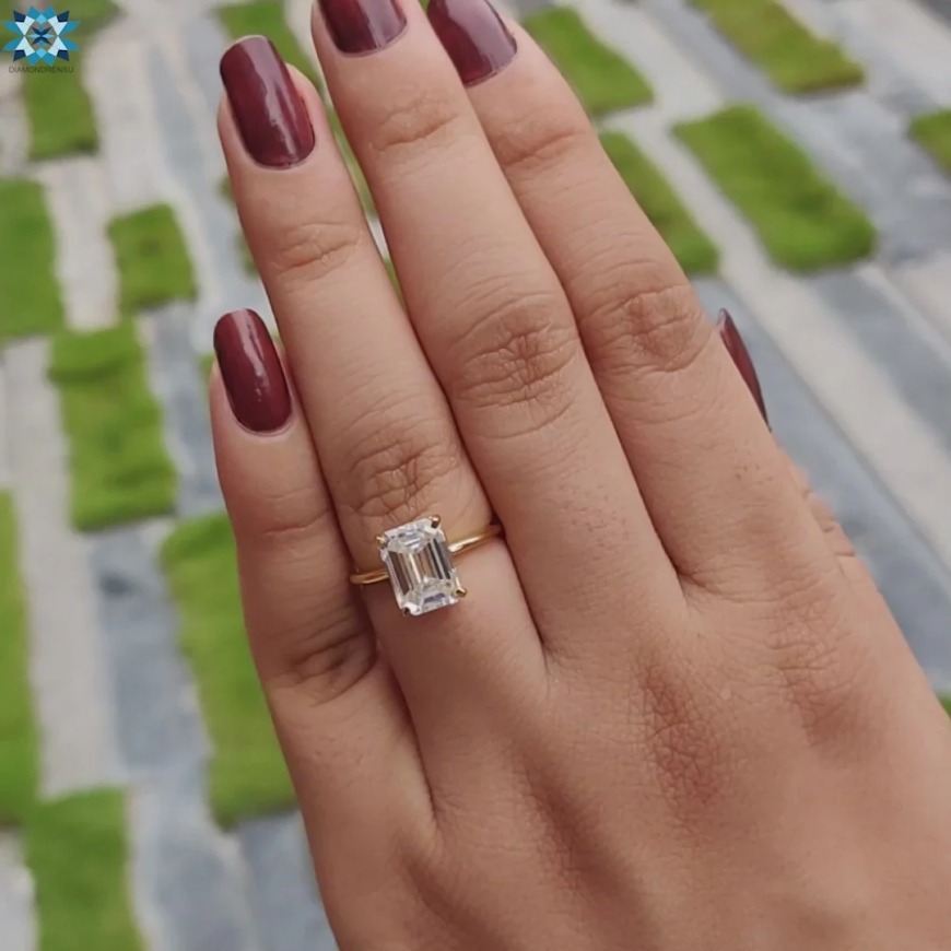 Elegant emerald cut rings with milgrain detail